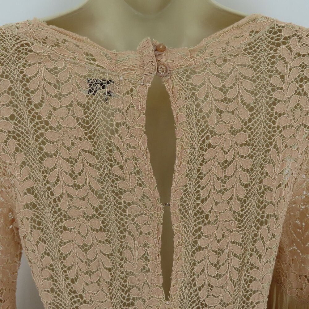 ByTimo Womens Small Beige Sheer Lace Long Sleeve Flowy Maxi Dress Boho Chic - Picture 7 of 12